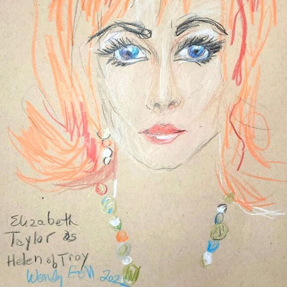 Wendy Gell Drawing Elizabeth Taylor as Helen of Troy. Color pencil on 9 by 12. - Picture 3 of 3